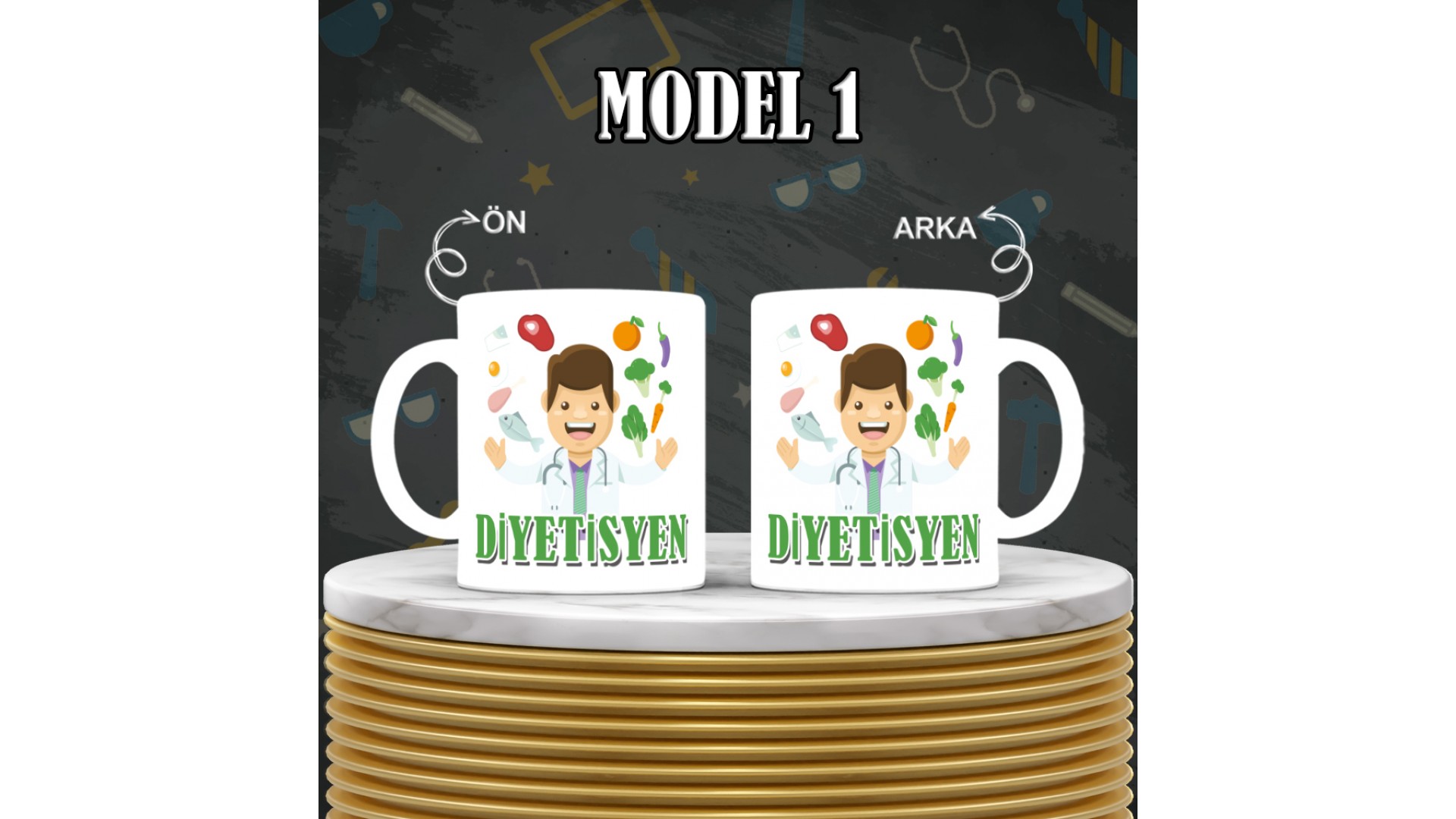 Diyetisyenlere özel baskılı seramik kupa bardak