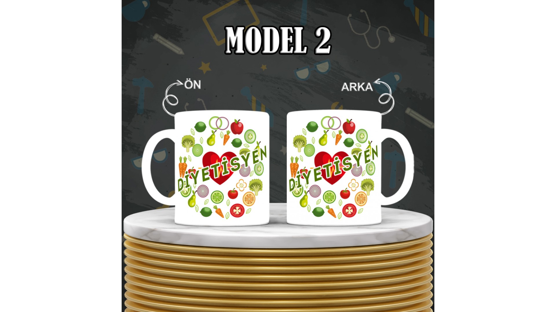 Diyetisyenlere özel baskılı seramik kupa bardak