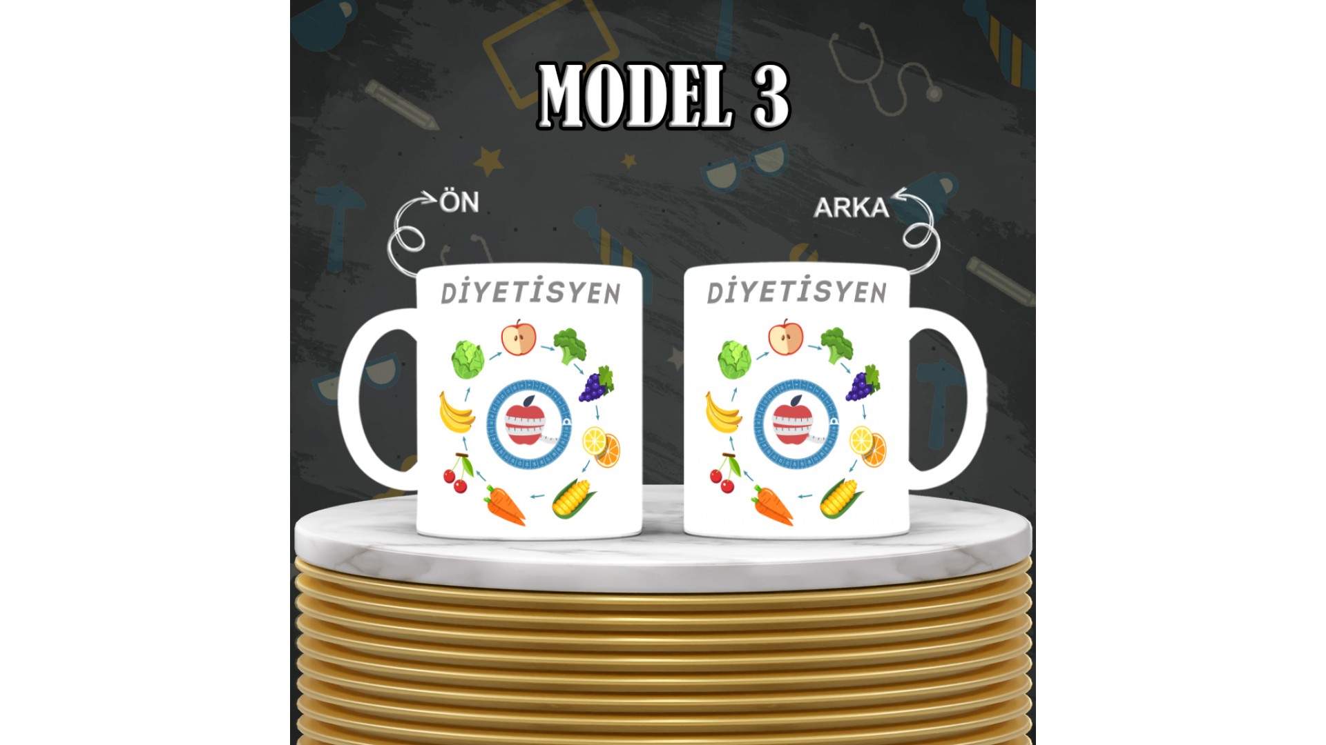 Diyetisyenlere özel baskılı seramik kupa bardak