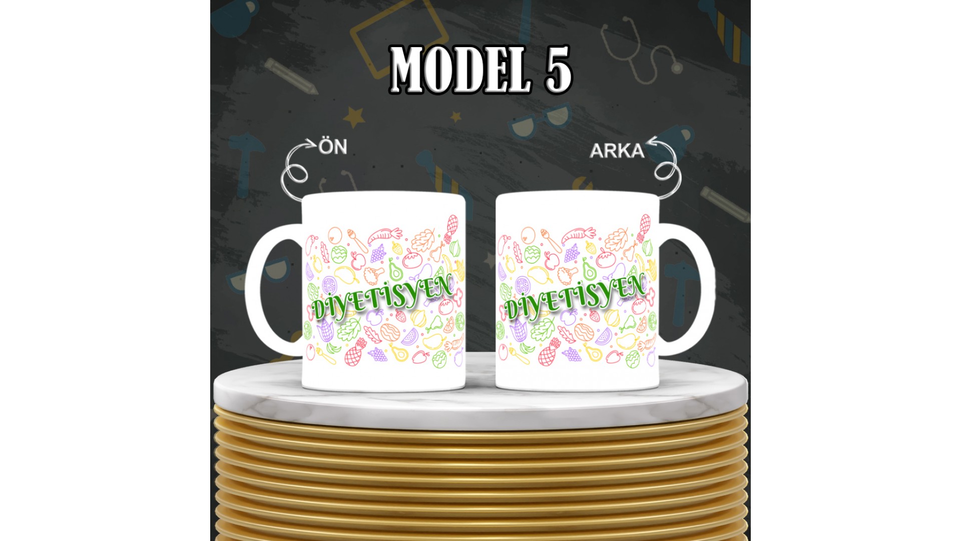 Diyetisyenlere özel baskılı seramik kupa bardak