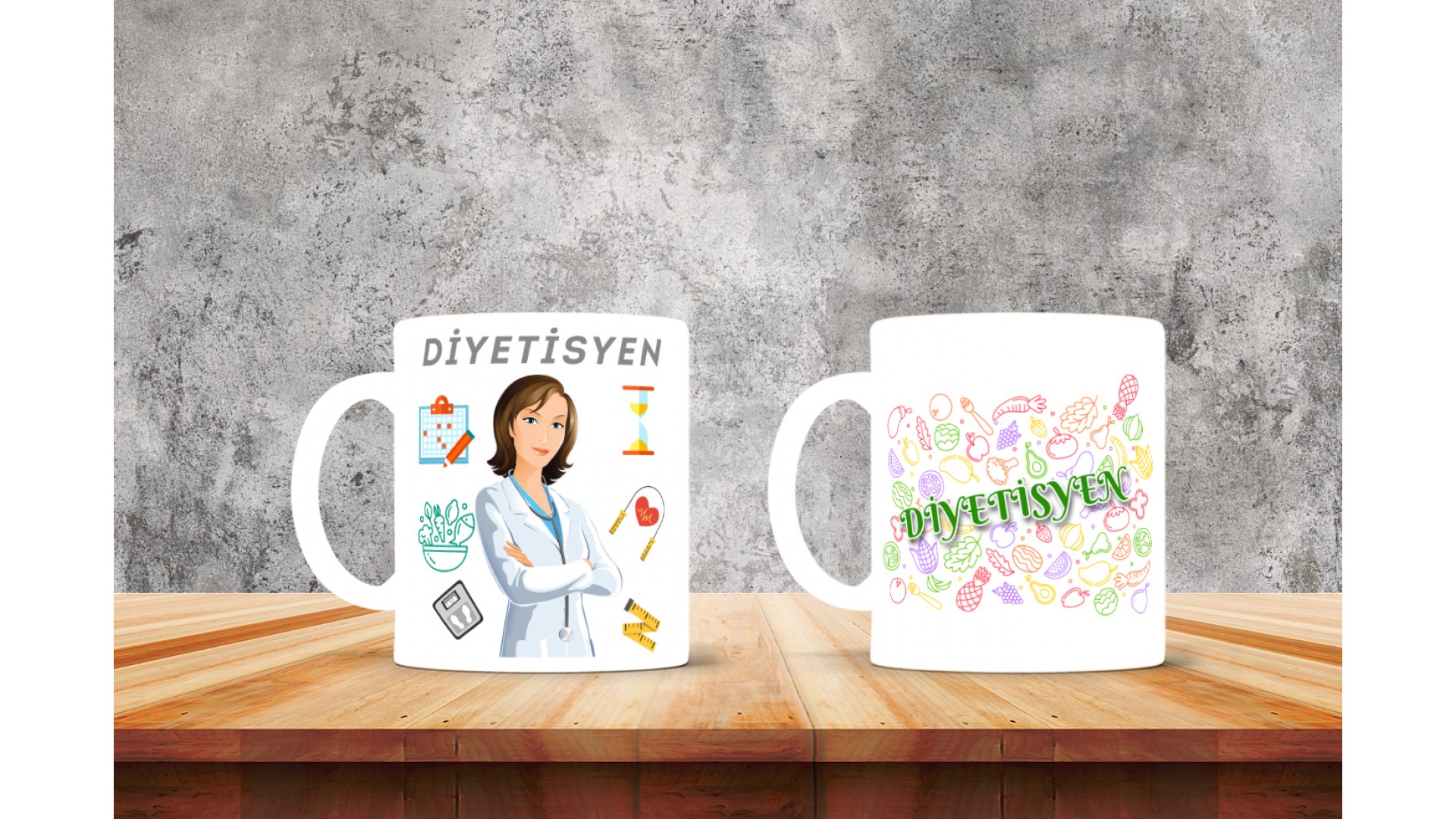 Diyetisyenlere özel baskılı seramik kupa bardak