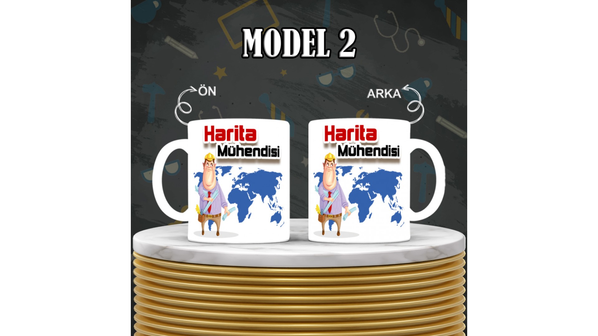 Harita Mühendislerine özel baskılı seramik kupa bardak