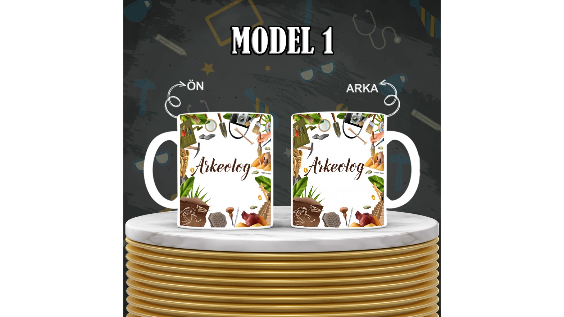 Arkeologlara özel baskılı seramik kupa bardak