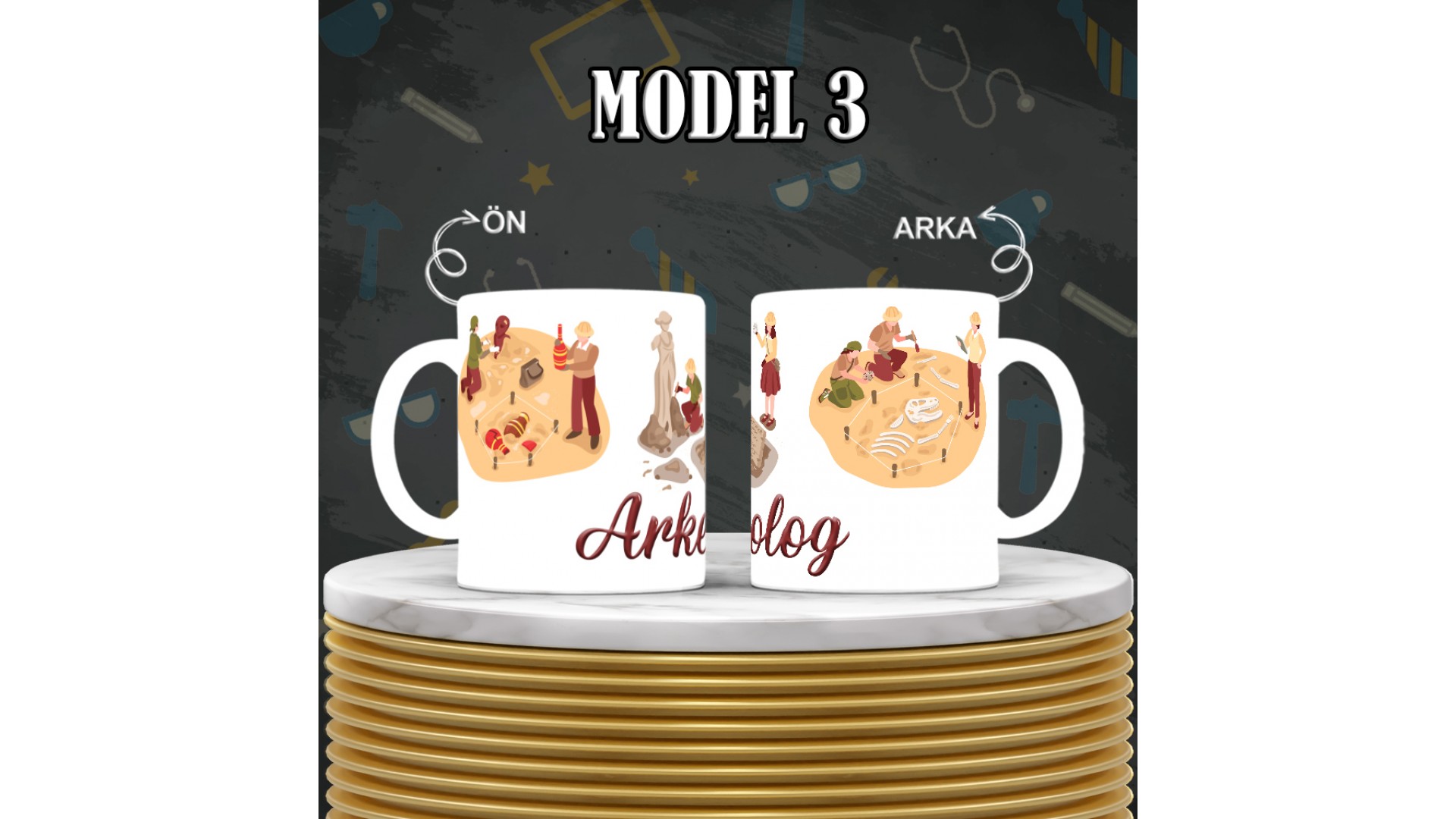 Arkeologlara özel baskılı seramik kupa bardak