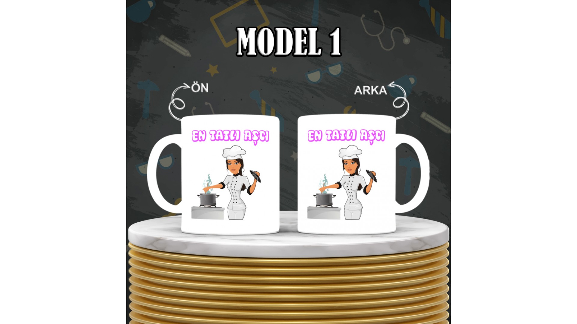 Aşçılara özel baskılı seramik kupa bardak