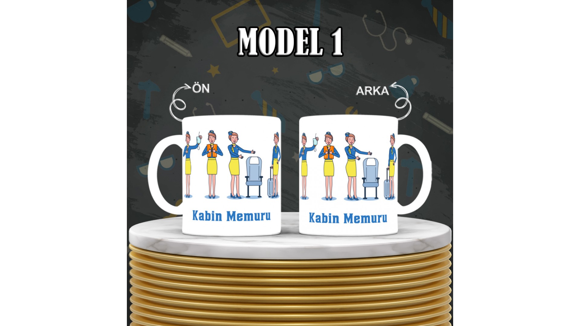 Kabin Memurlarına özel baskılı seramik kupa bardak