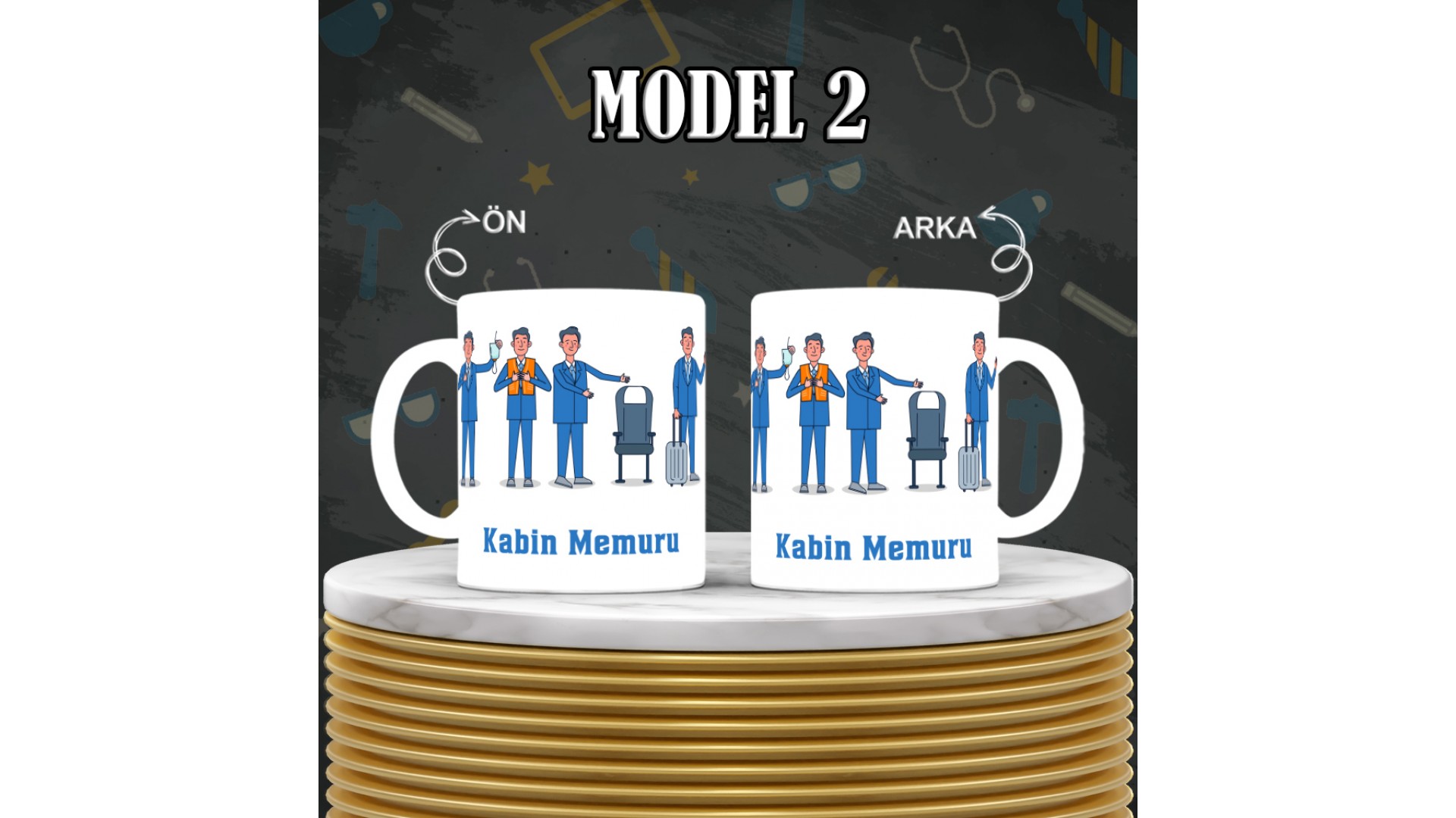 Kabin Memurlarına özel baskılı seramik kupa bardak