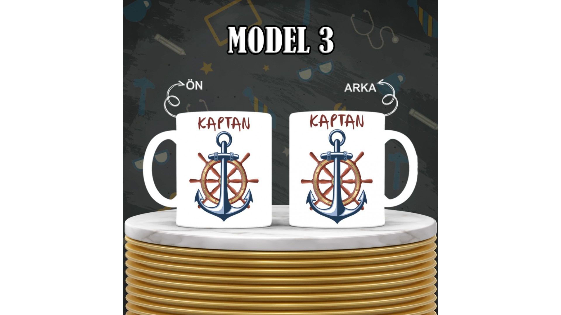 Kaptanlara özel baskılı seramik kupa bardak