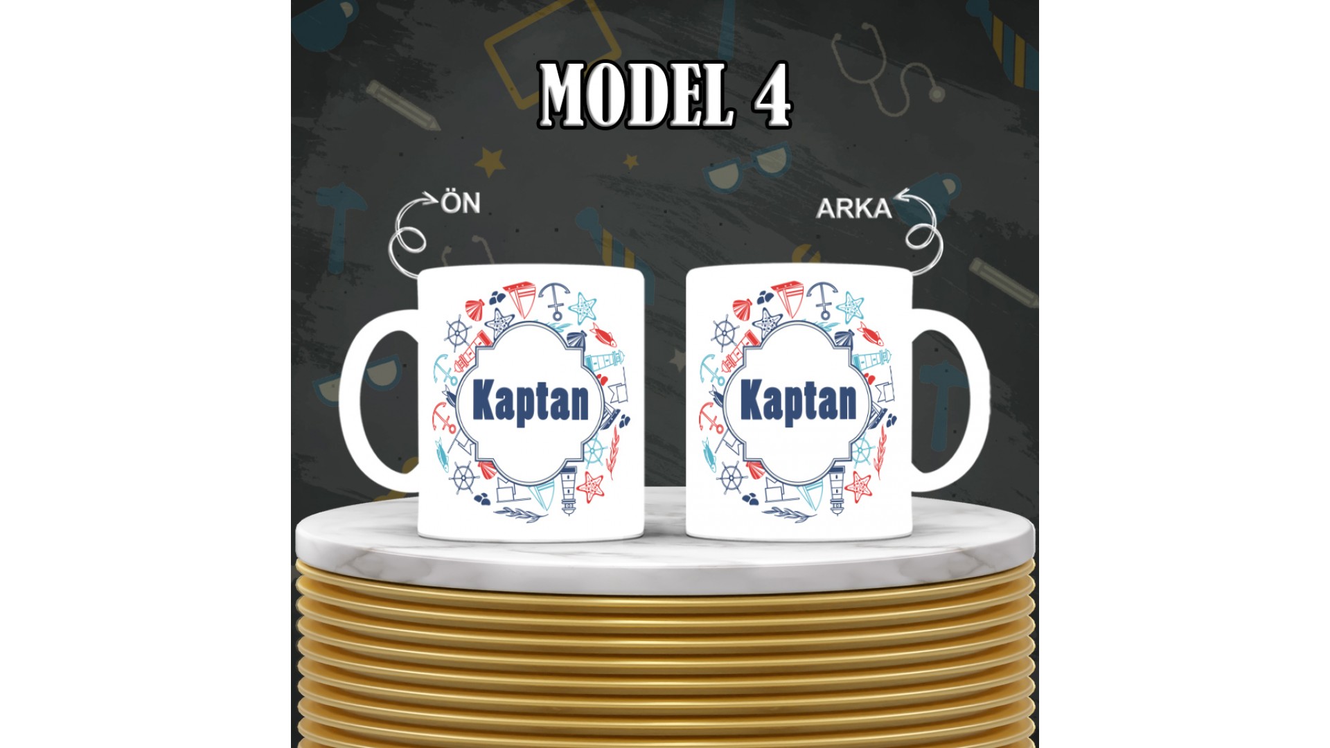 Kaptanlara özel baskılı seramik kupa bardak