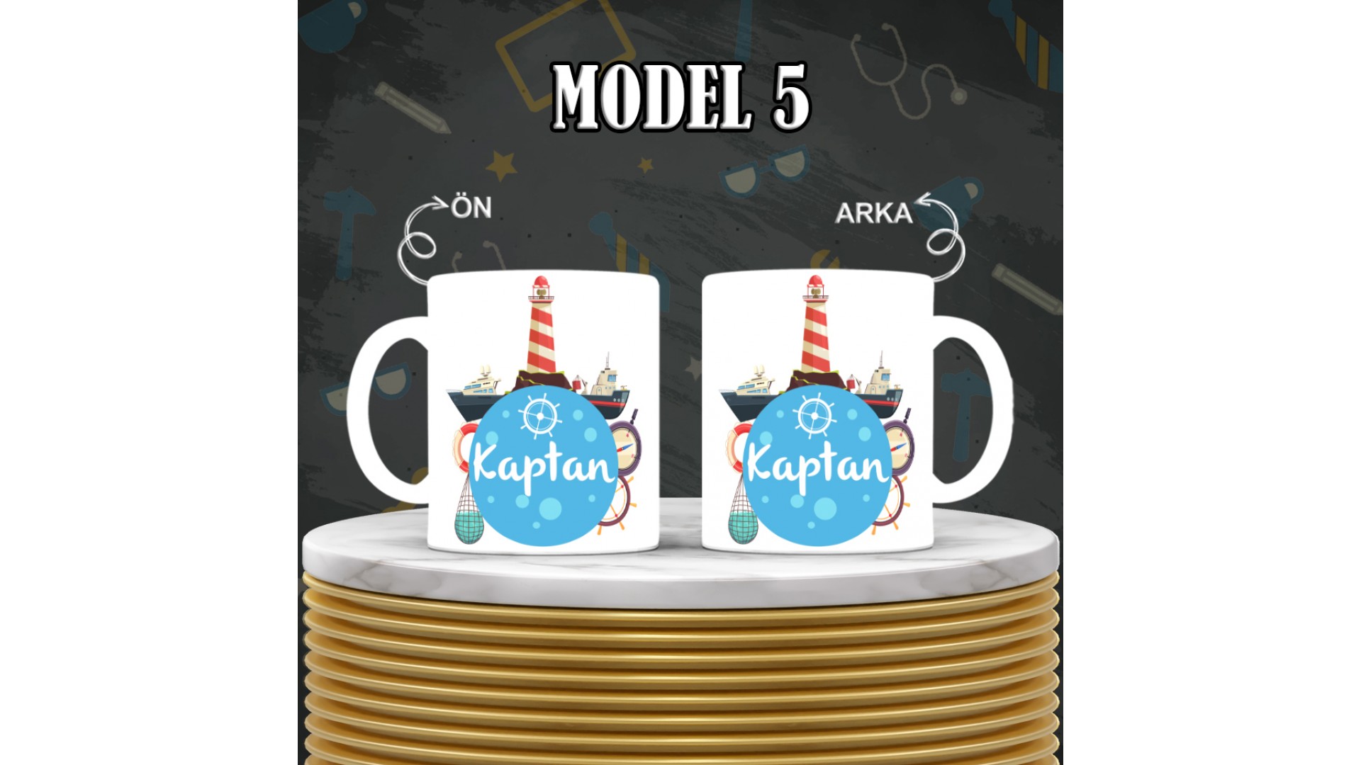 Kaptanlara özel baskılı seramik kupa bardak