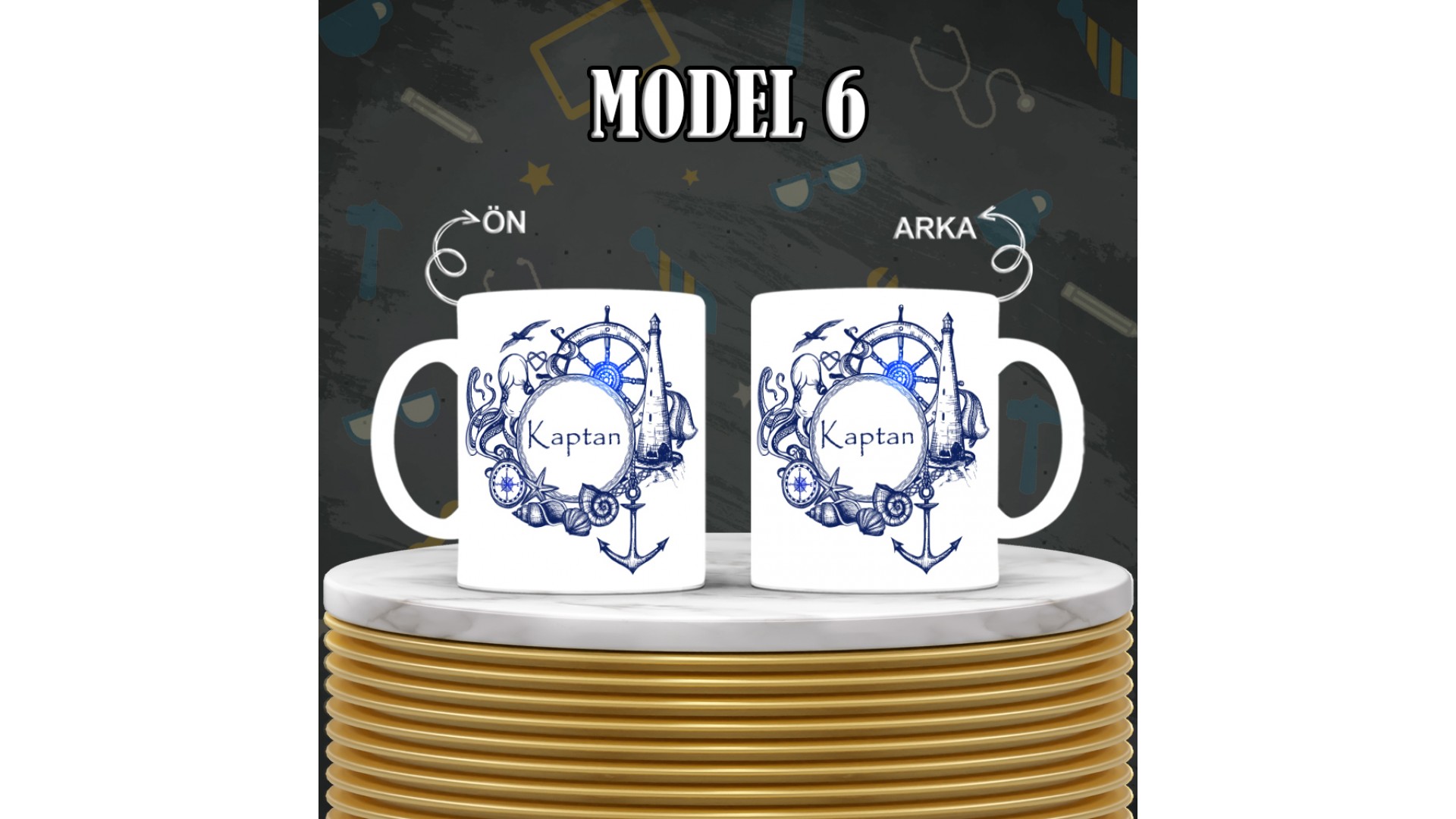 Kaptanlara özel baskılı seramik kupa bardak