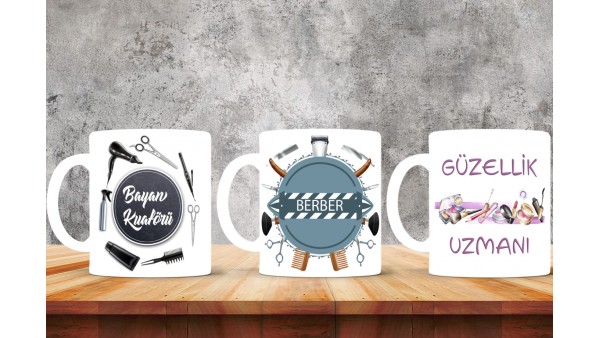 Kuaförlere Özel Tasarımlı Baskılı Kupa Bardak – MiksHediye