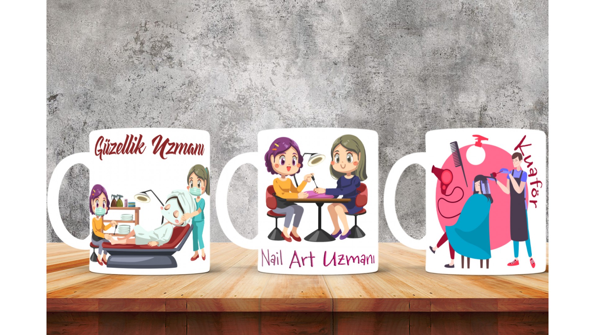 Kuaförlere özel baskılı seramik kupa bardak