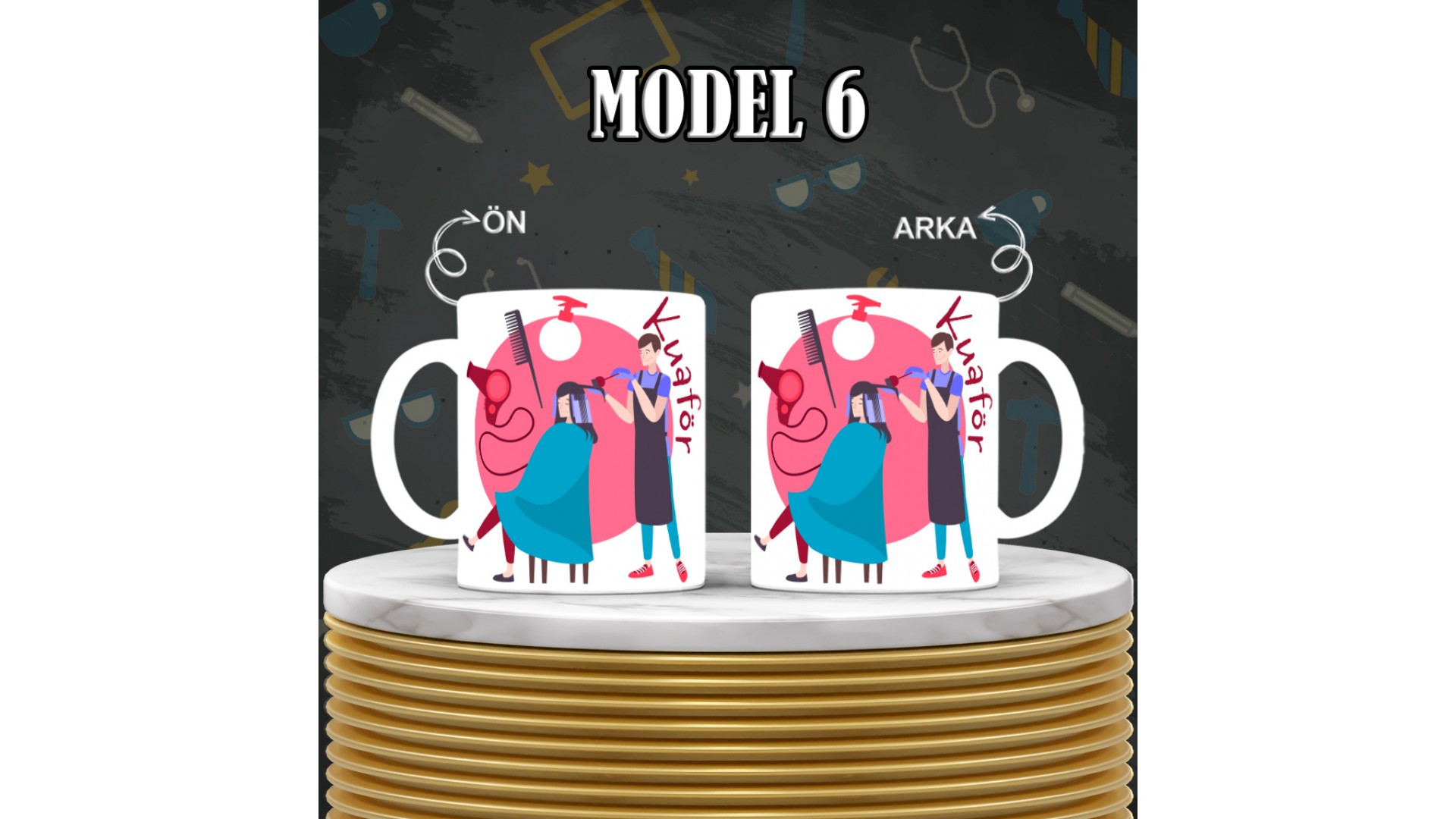 Kuaförlere özel baskılı seramik kupa bardak