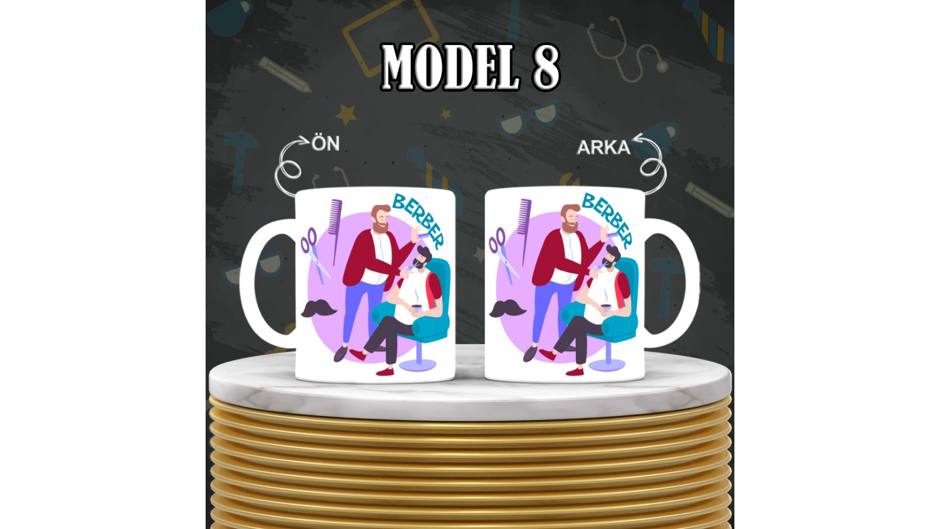 Kuaförlere özel baskılı seramik kupa bardak