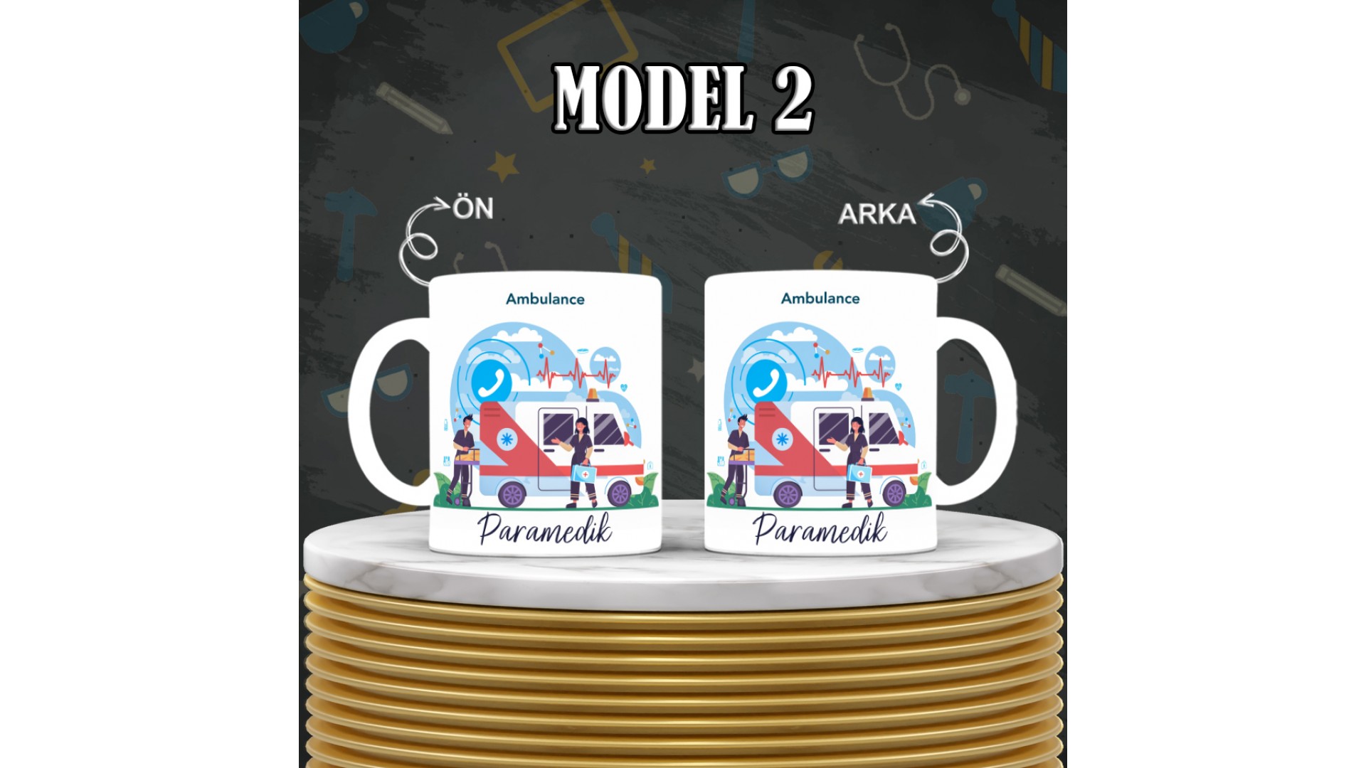 Paramediklere özel baskılı seramik kupa bardak