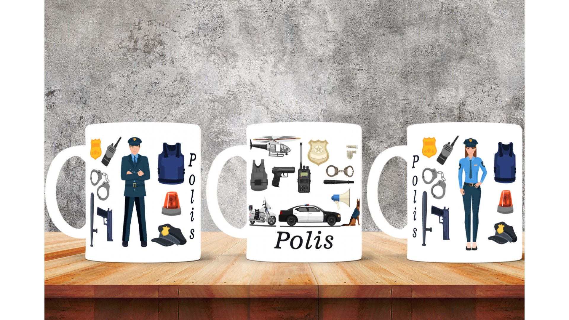 Polislere özel baskılı seramik kupa bardak