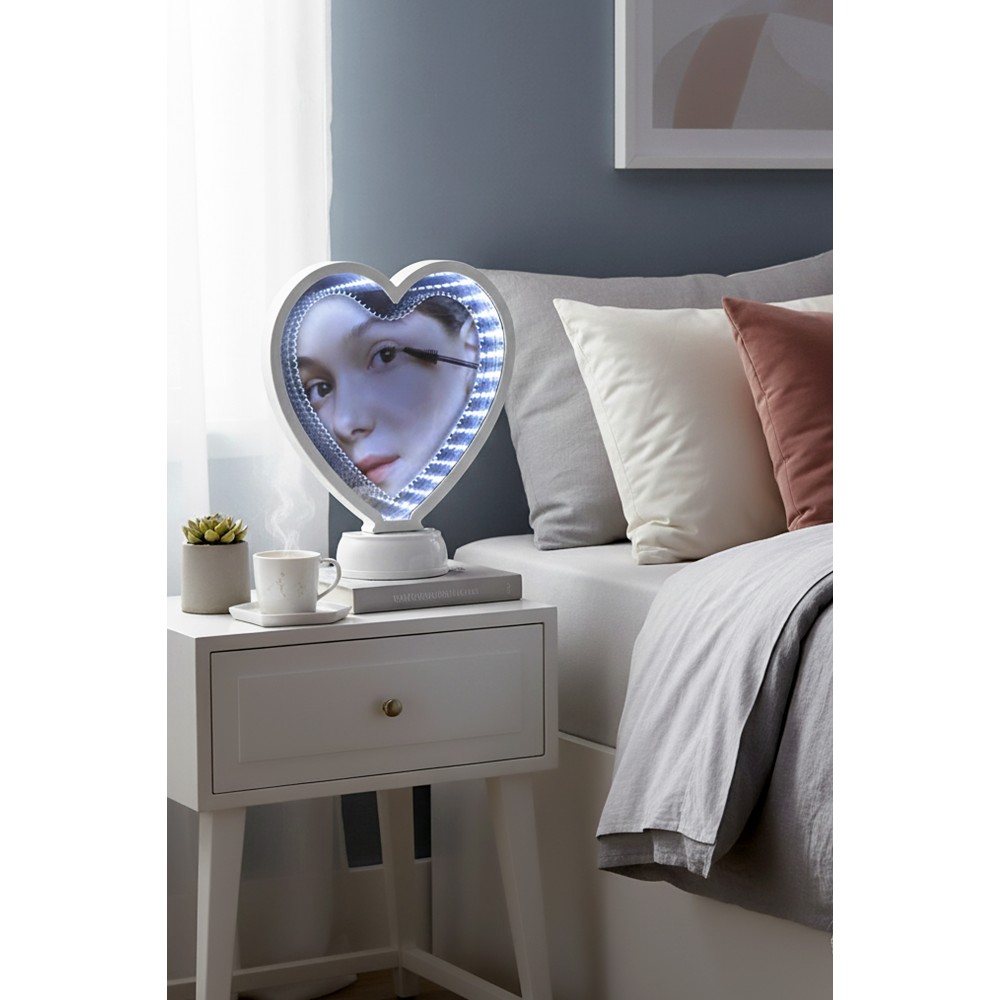 3D LED Işıklı Sihirli Aynalı Kalpli Fotoğraf Çerçevesi