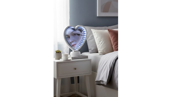 3D LED Işıklı Sihirli Aynalı Kalpli Fotoğraf Çerçevesi
