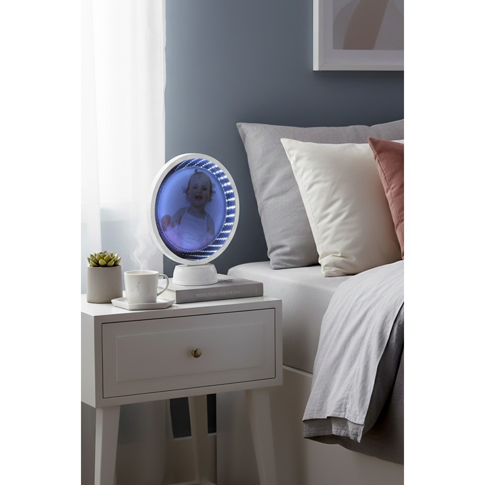 3D LED Işıklı Sihirli Aynalı Yuvarlak Fotoğraf Çerçevesi