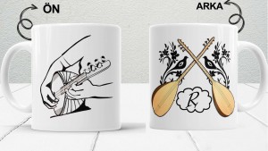 kişiye özel baş harfli saz bağlama temalı porselen kupa 