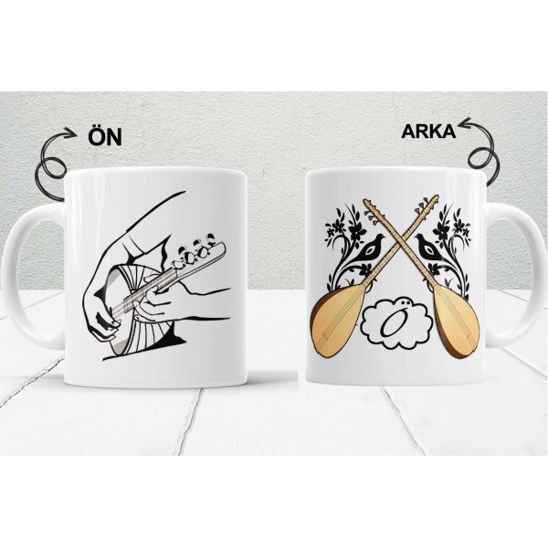 Kişiye Özel Ö Harfli Saz (Bağlama) Temalı Porselen Kupa-MiksHediye