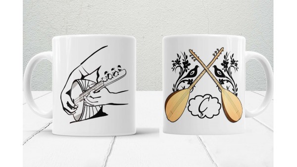 Kişiye Özel Ç Harfli Saz (Bağlama) Temalı Porselen Kupa-MiksHediye