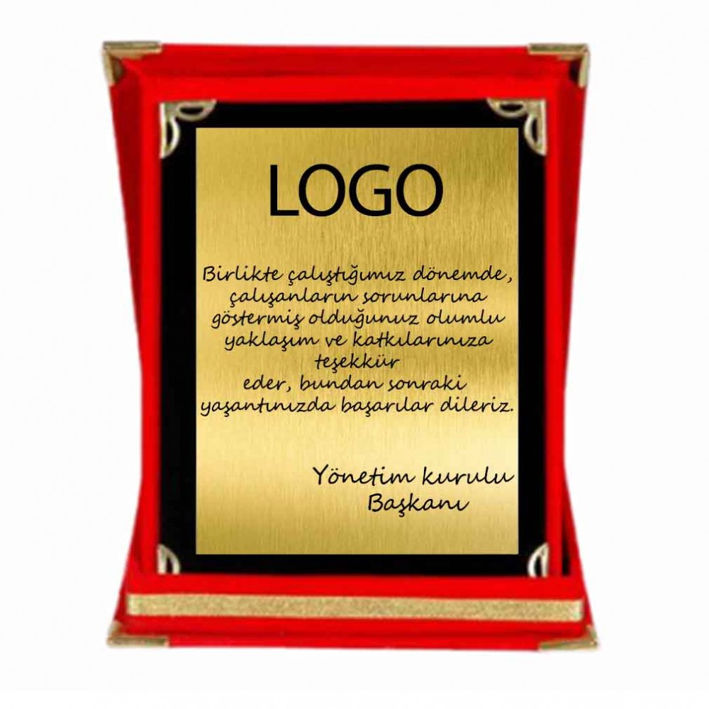 Kişiye Özel Profesyonel Kırmızı Kadife Plaket – Ödül, Başarı ve Teşekkür Plaketi