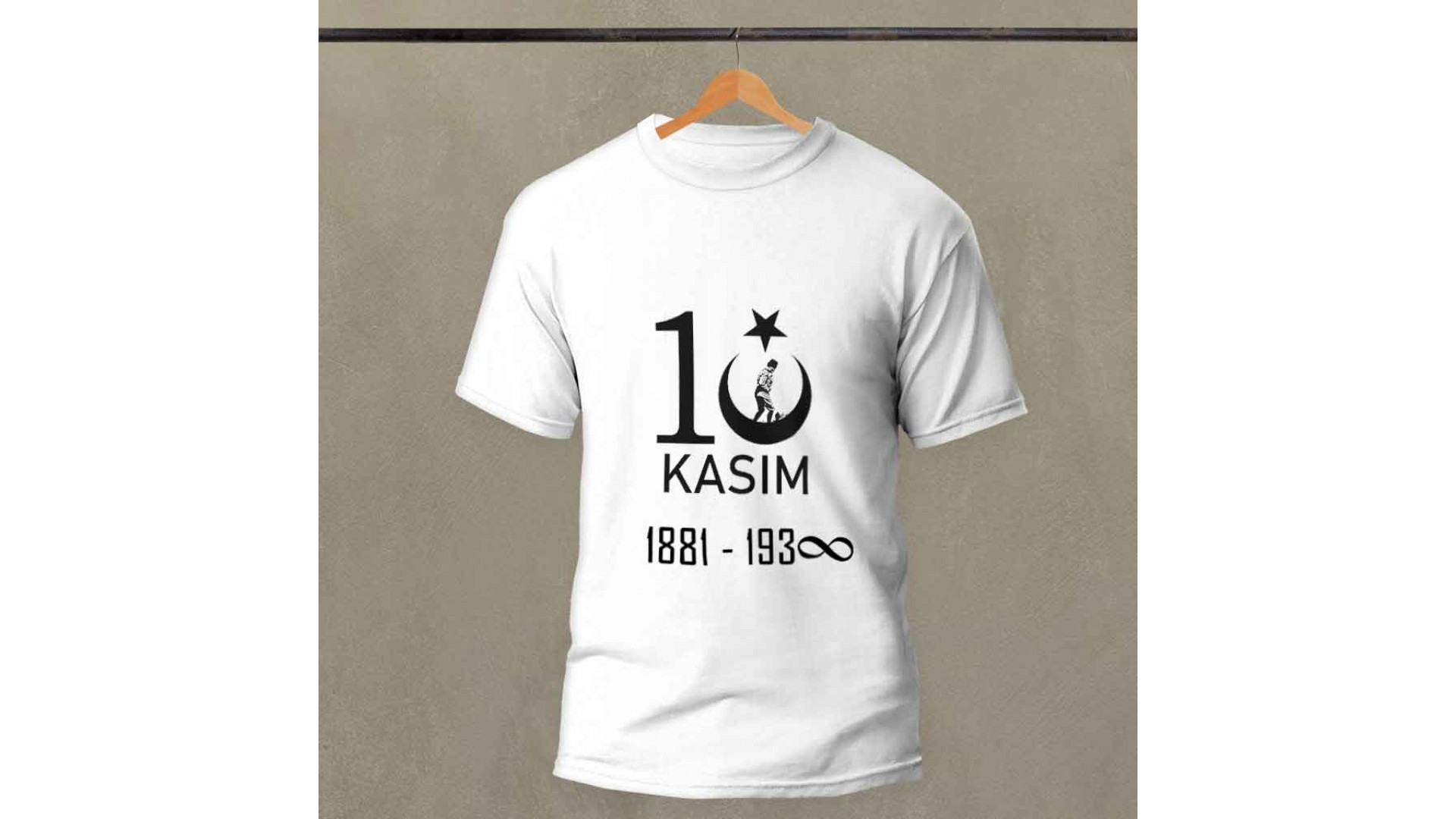 10 Kasım Atatürk anma baskılı pamuk-polyester beyaz t-shirt