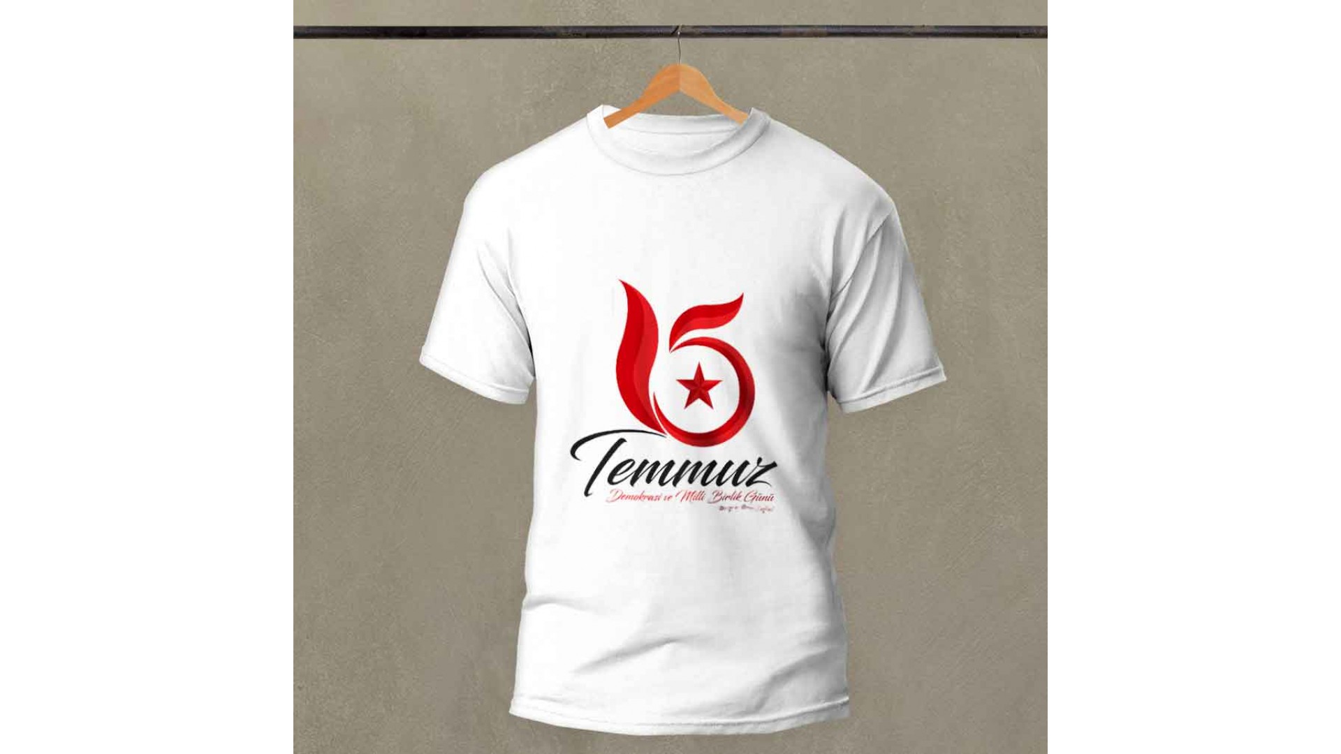 15 Temmuz demokrasi ve milli birlik günü baskılı pamuk-polyester beyaz t-shirt