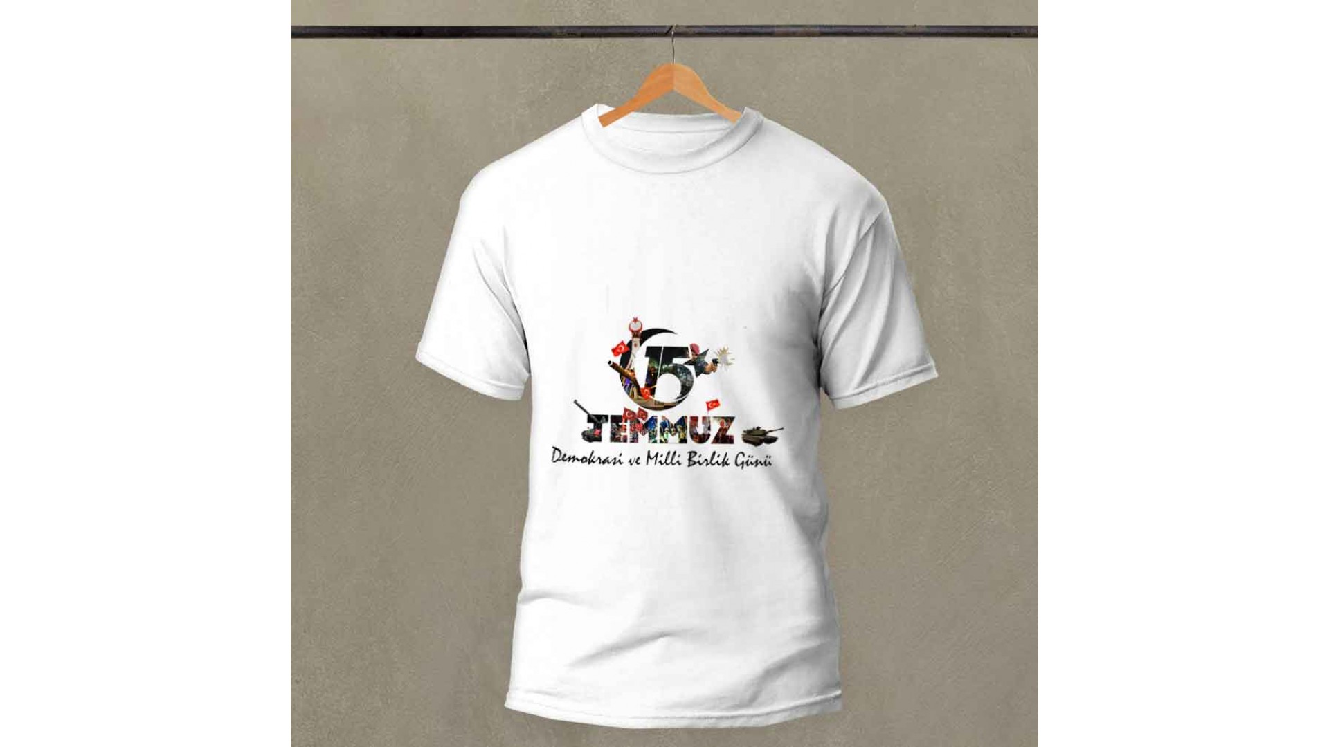 15 Temmuz demokrasi ve milli birlik günü baskılı pamuk-polyester beyaz t-shirt