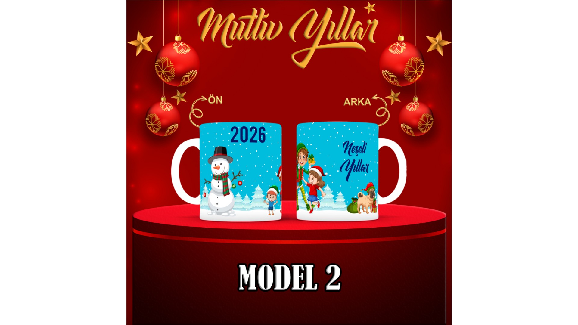 Kişiye Özel  Yılbaşı tasarımlı seramik kupa bardak