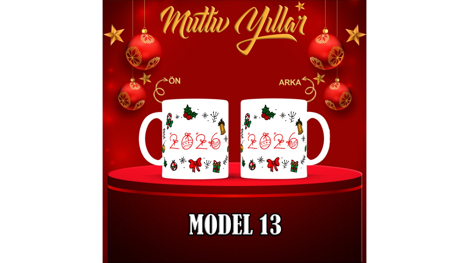 Kişiye Özel  Yılbaşı tasarımlı seramik kupa bardak