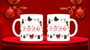 Kişiye Özel  Yılbaşı tasarımlı seramik kupa bardak