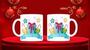 Kişiye Özel  Yılbaşı tasarımlı seramik kupa bardak