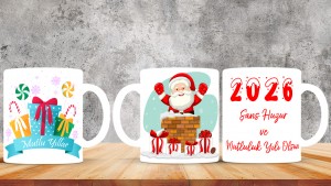 Kişiye Özel  Yılbaşı tasarımlı seramik kupa bardak