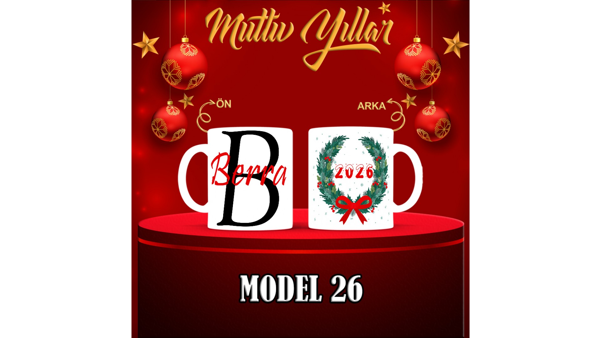 Kişiye Özel  Yılbaşı tasarımlı seramik kupa bardak