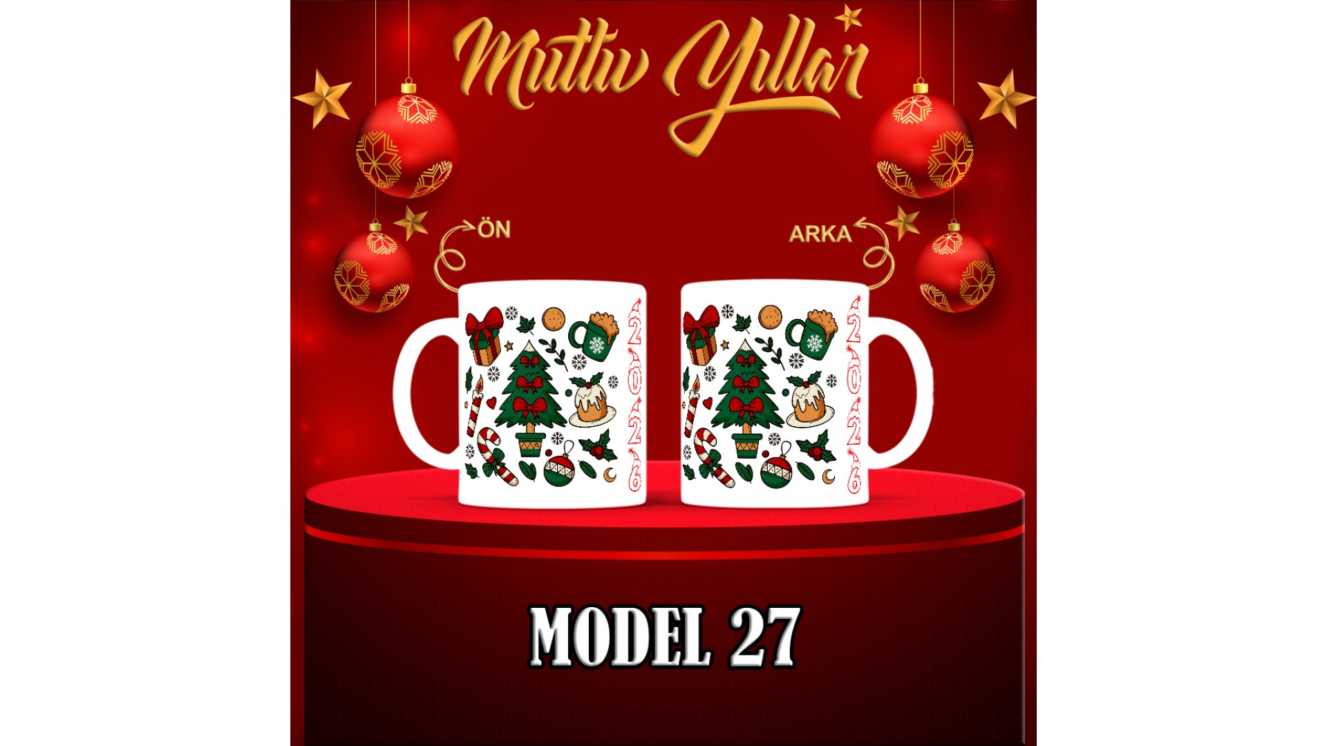 Kişiye Özel  Yılbaşı tasarımlı seramik kupa bardak