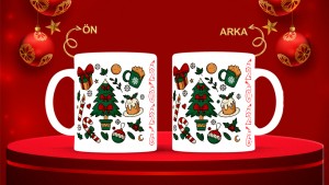 Kişiye Özel  Yılbaşı tasarımlı seramik kupa bardak