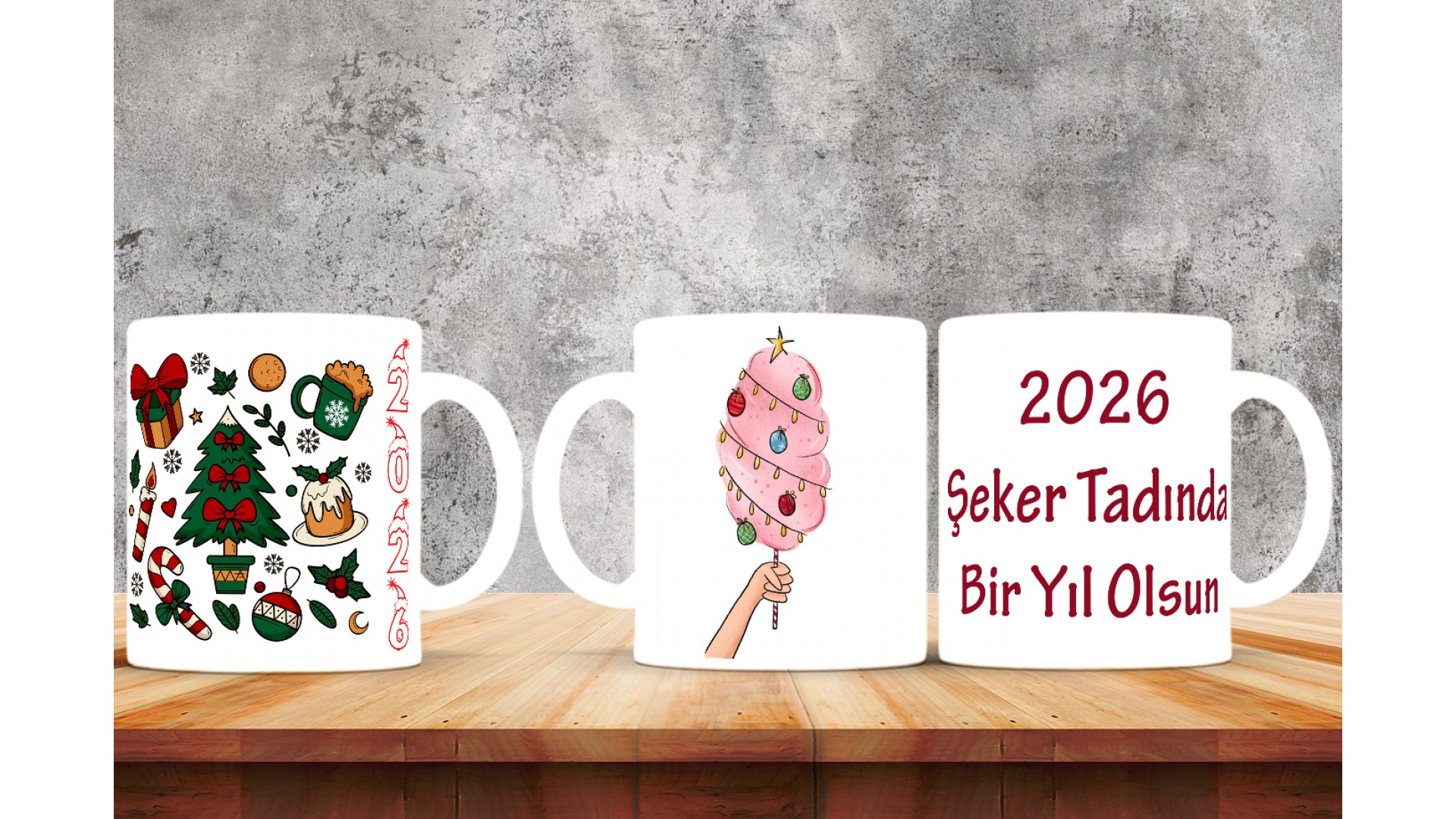 Kişiye Özel  Yılbaşı tasarımlı seramik kupa bardak