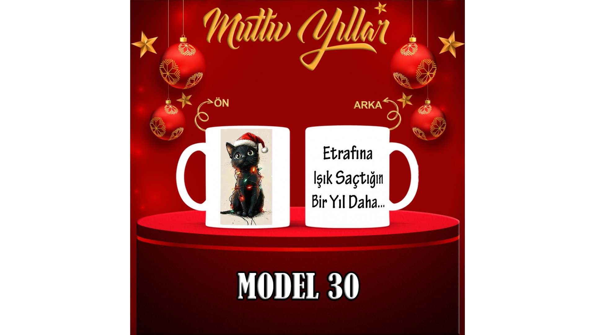 Kişiye Özel  Yılbaşı tasarımlı seramik kupa bardak