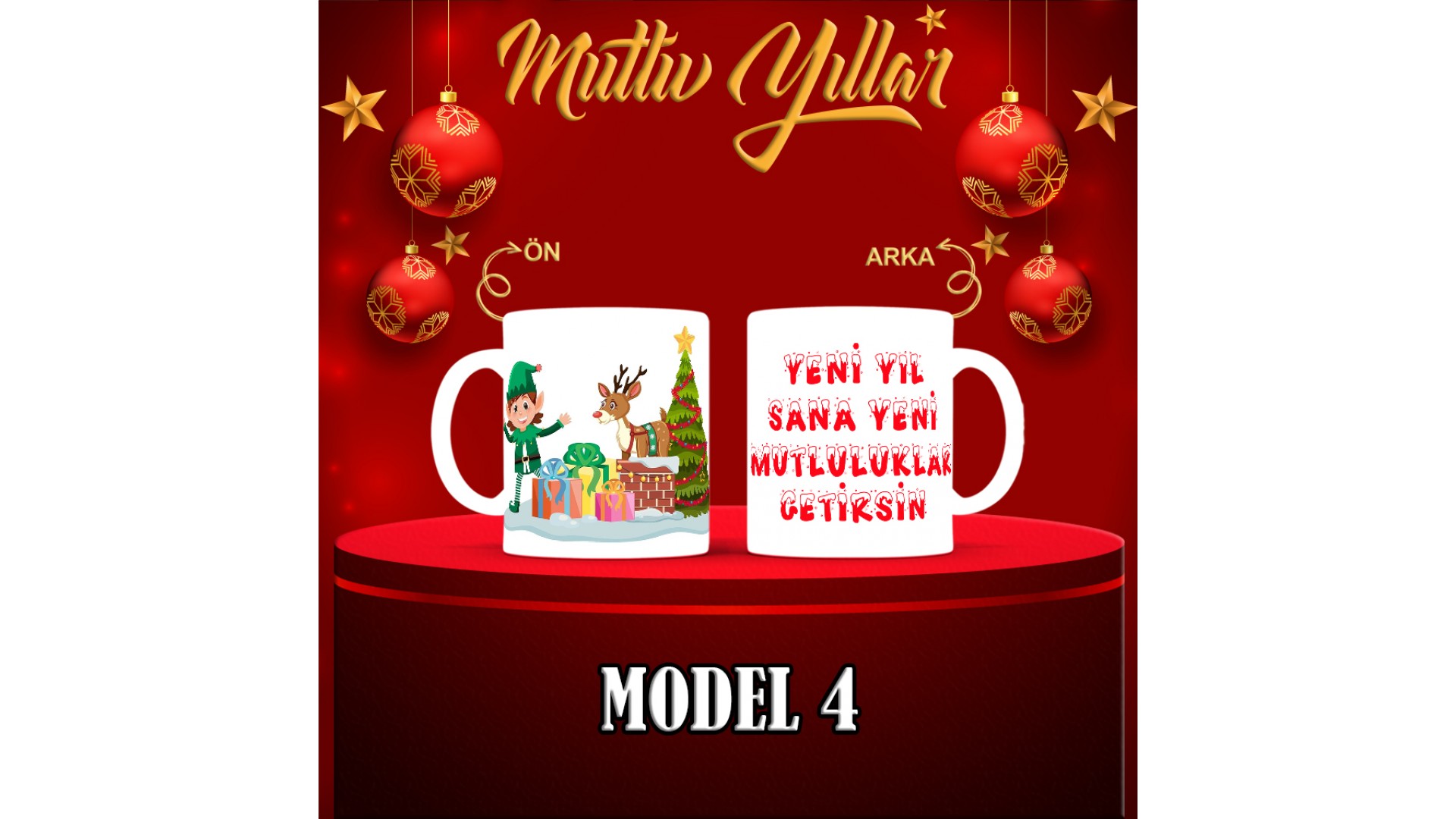 Kişiye Özel  Yılbaşı tasarımlı seramik kupa bardak