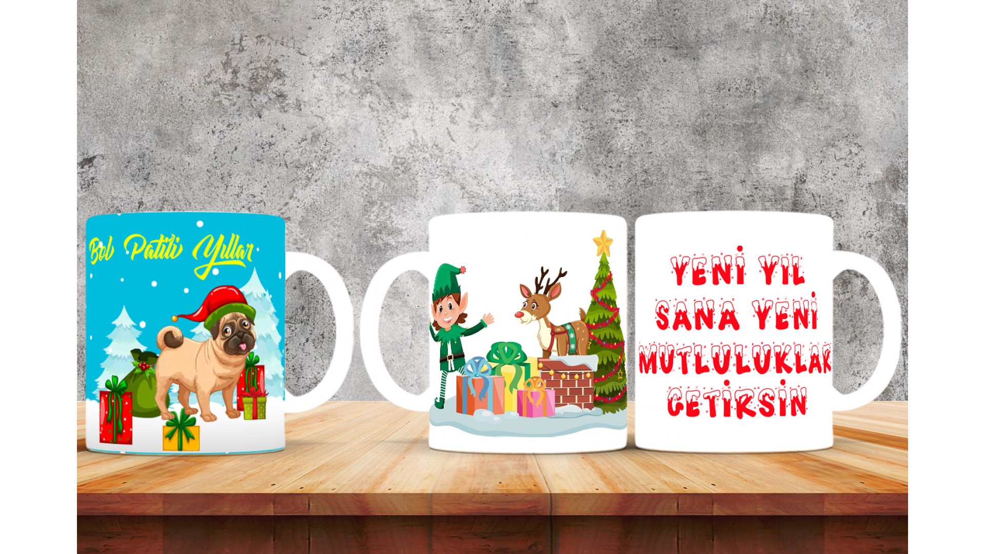 Kişiye Özel  Yılbaşı tasarımlı seramik kupa bardak