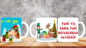 Kişiye Özel  Yılbaşı tasarımlı seramik kupa bardak