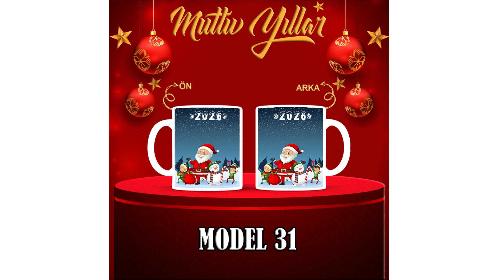 Kişiye Özel  Yılbaşı tasarımlı seramik kupa bardak