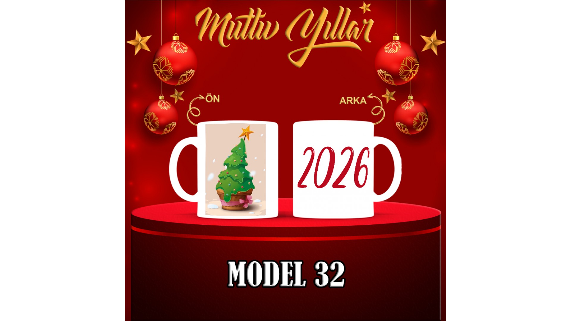 Kişiye Özel  Yılbaşı tasarımlı seramik kupa bardak