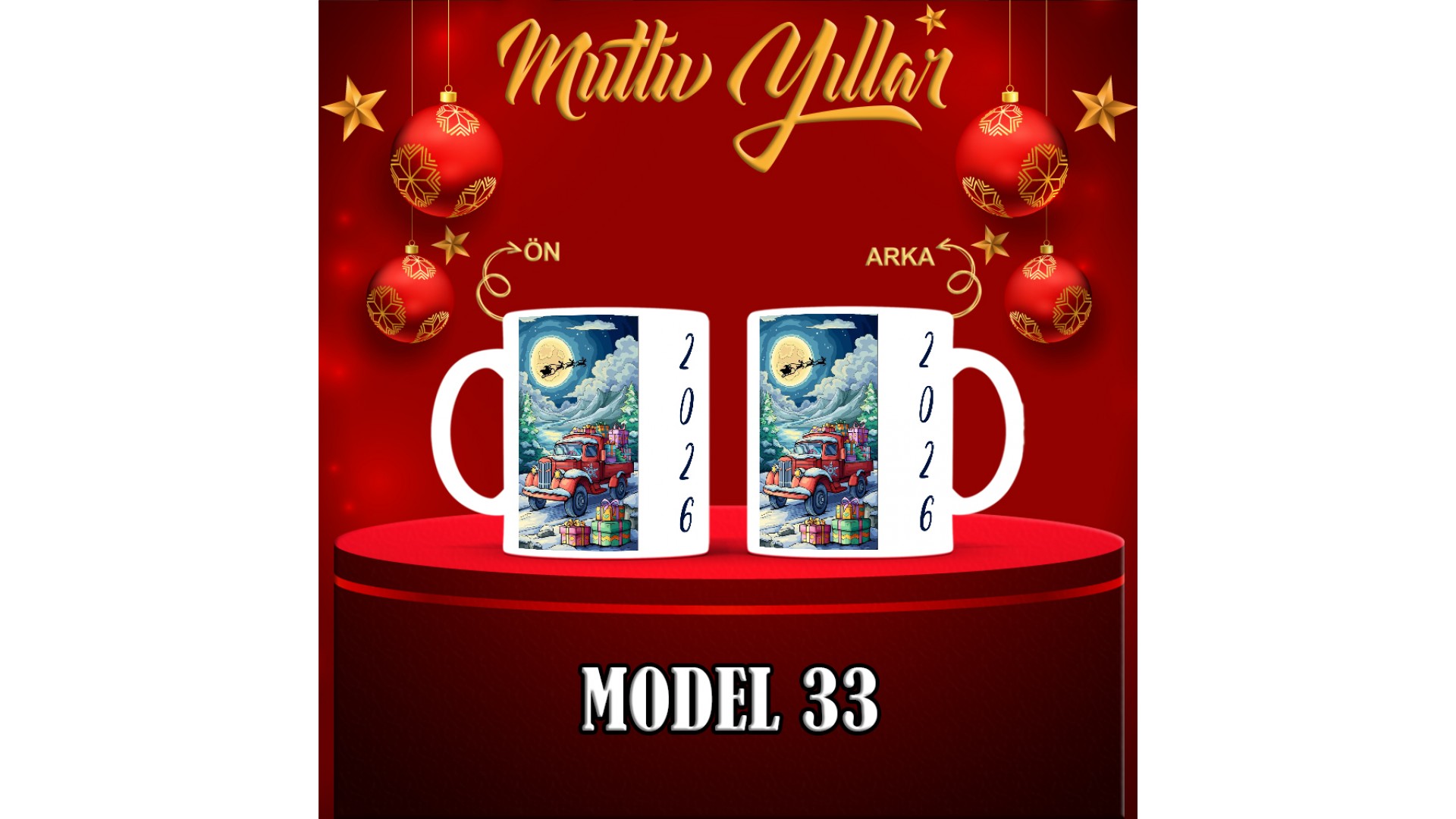 Kişiye Özel  Yılbaşı tasarımlı seramik kupa bardak