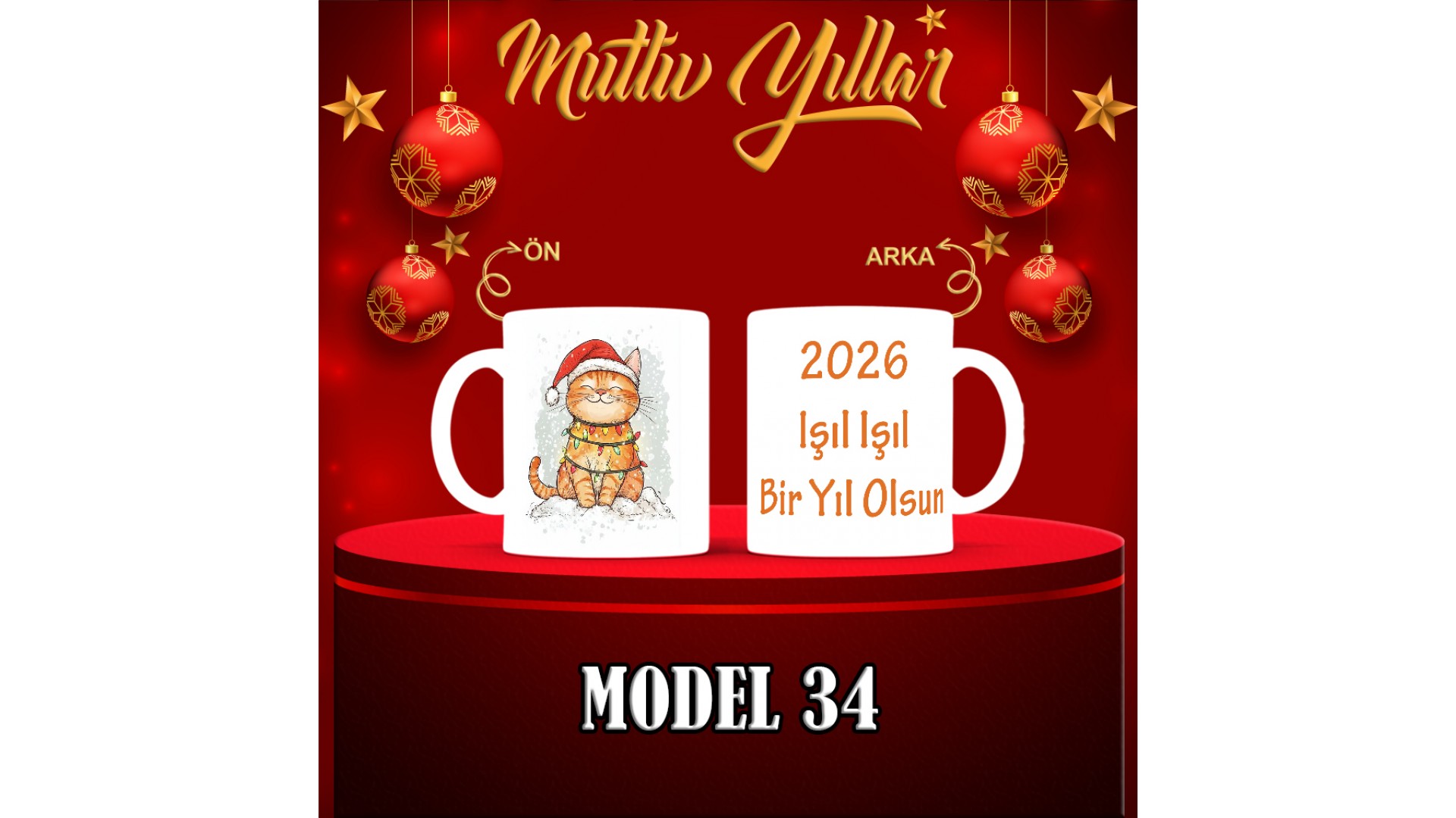 Kişiye Özel  Yılbaşı tasarımlı seramik kupa bardak