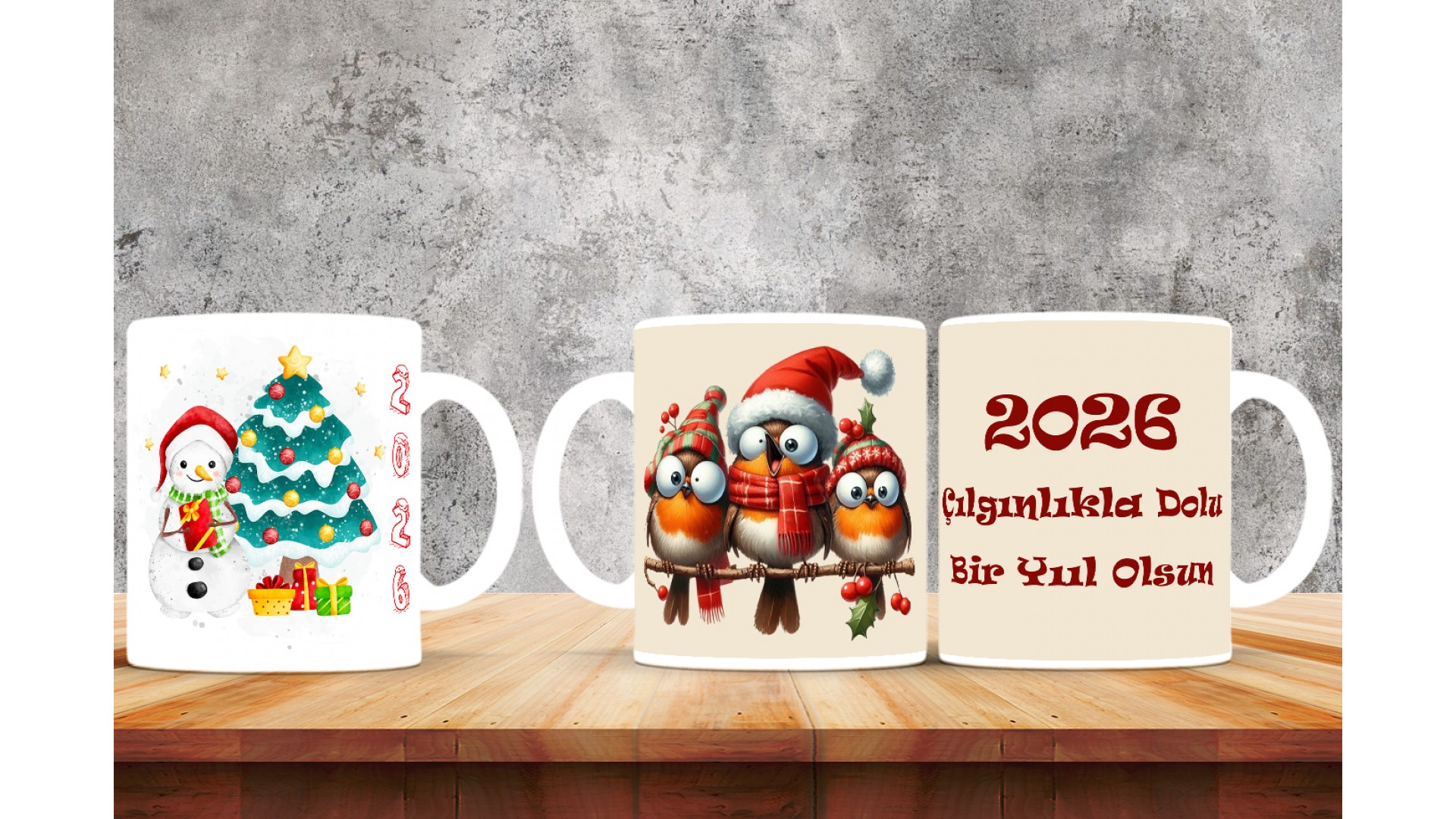 Kişiye Özel  Yılbaşı tasarımlı seramik kupa bardak