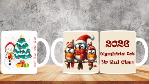 Kişiye Özel  Yılbaşı tasarımlı seramik kupa bardak